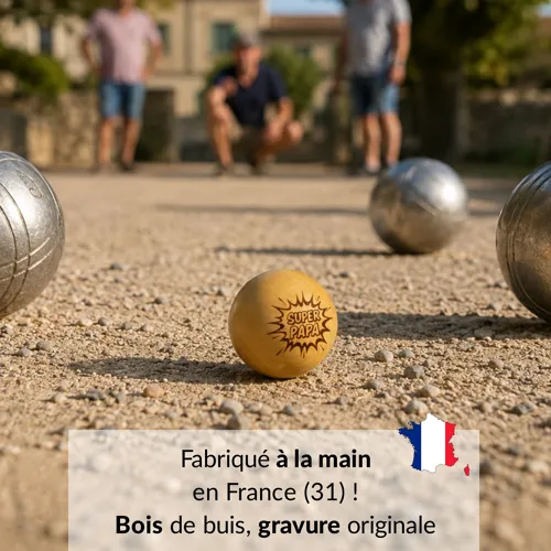 Lot de 3 cochonnets pétanque en bois de buis (dont un fluo) – Papa – cadeau papa
