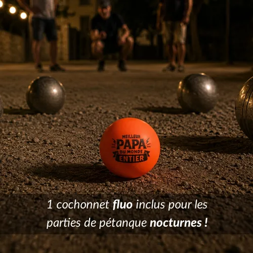 Lot de 3 cochonnets pétanque en bois de buis (dont un fluo) – Papa – cadeau papa